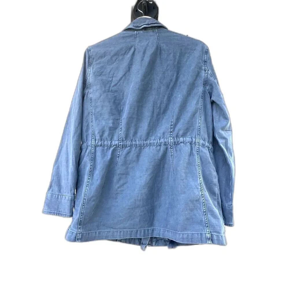 Free Peoples Denim Jacket blue oversize relaxed Cargo Coat Outfitters XS - Picture 10 of 11